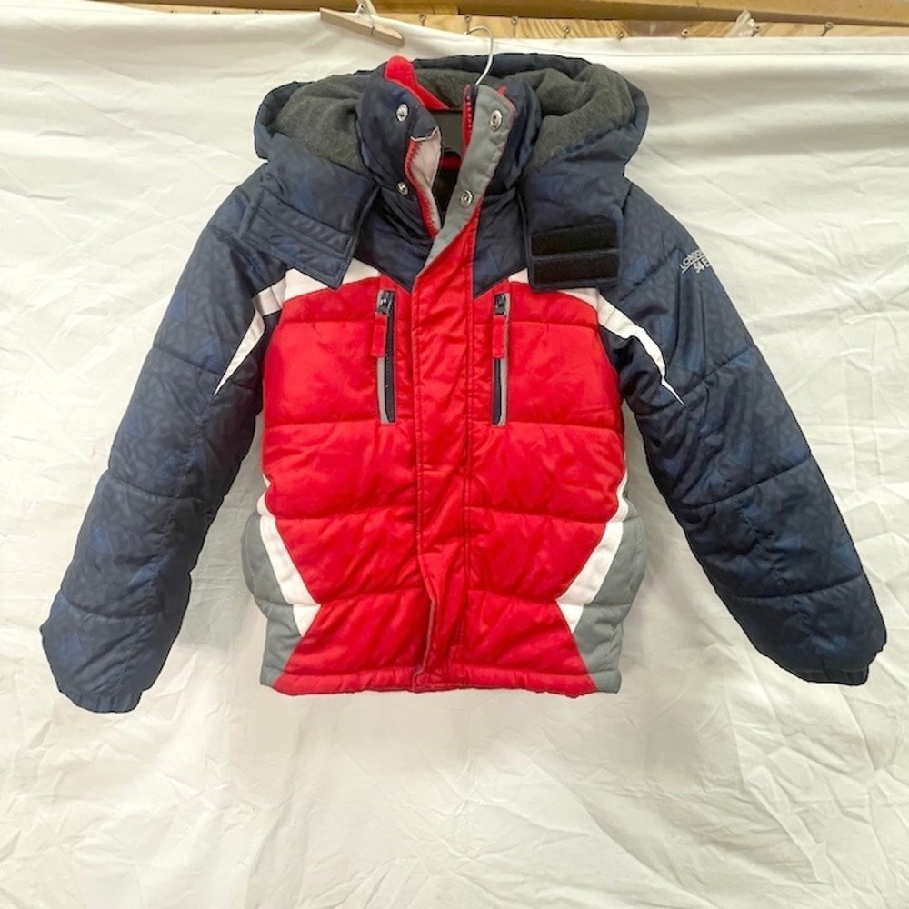 London Fog Boys Winter Puffer Jacket Small 8 Red Navy Blue Hooded Coat Insulated